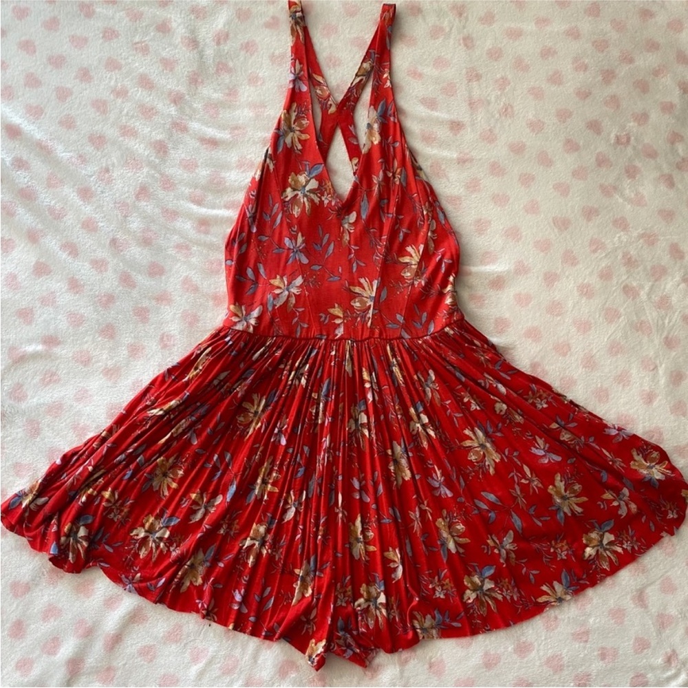 Kimchi Blue Akela Red Floral Halter Playsuit